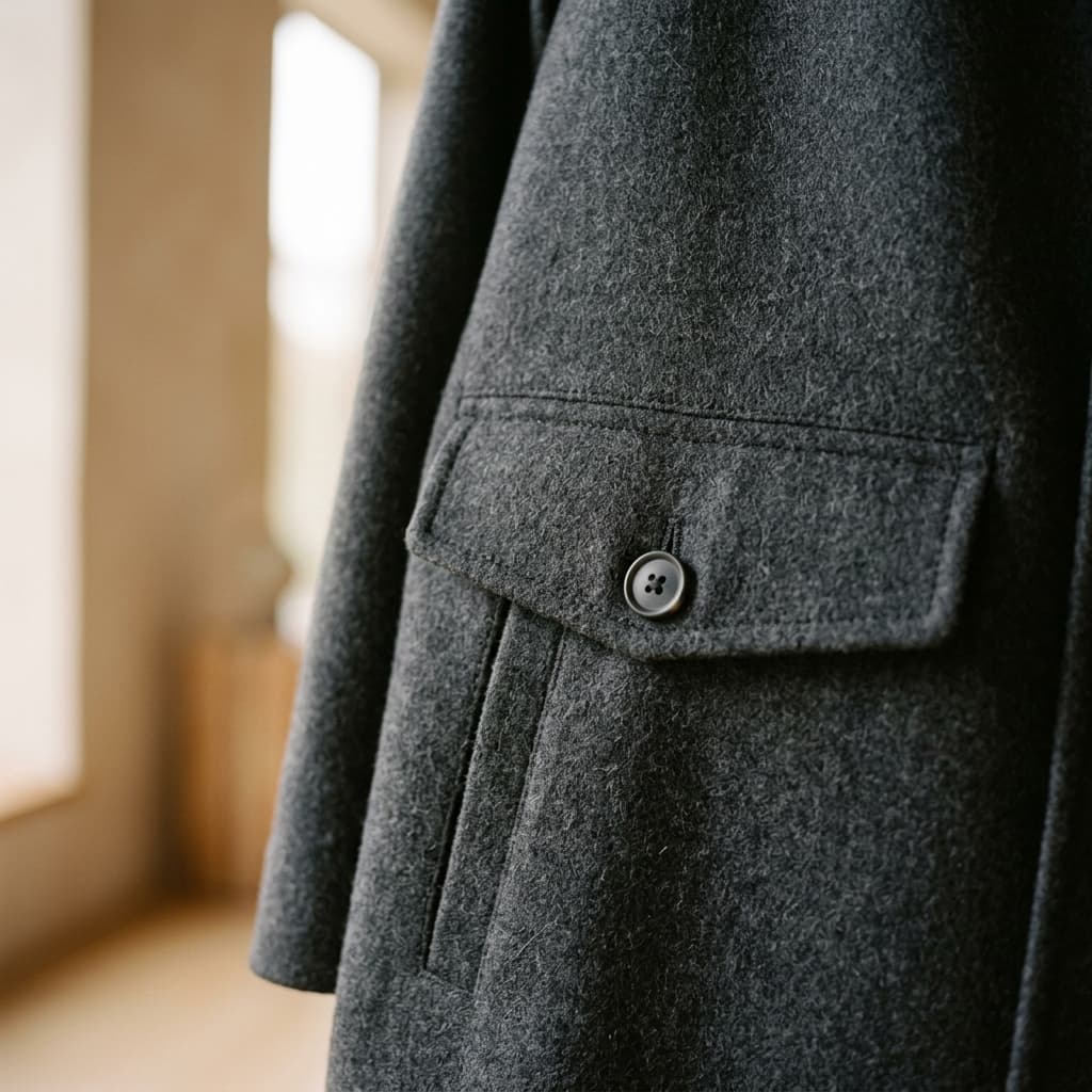 Charcoal wool coat pocket detail